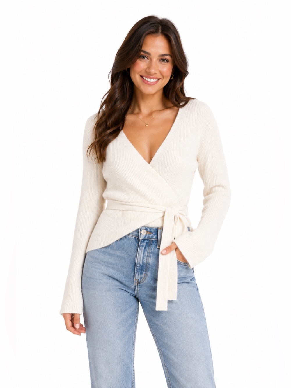 cupcakes & cashmere Cream V-Neck Wrap Sweater